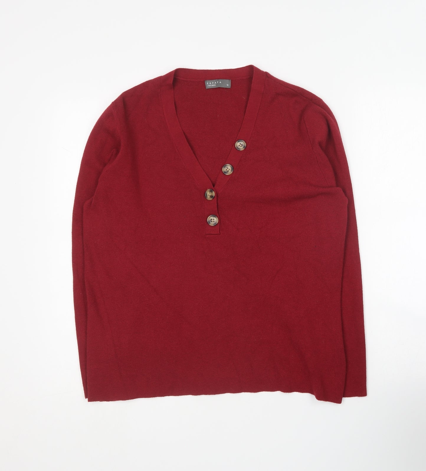 Papaya Womens Red V-Neck Viscose Pullover Jumper Size 18