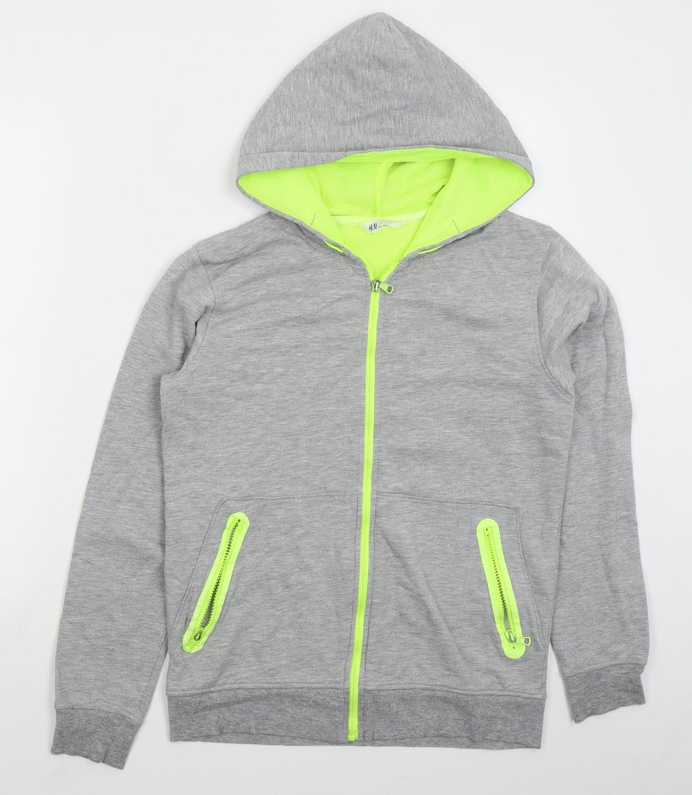 H&M Boys Grey Cotton Full Zip Hoodie Size 14 Years Zip