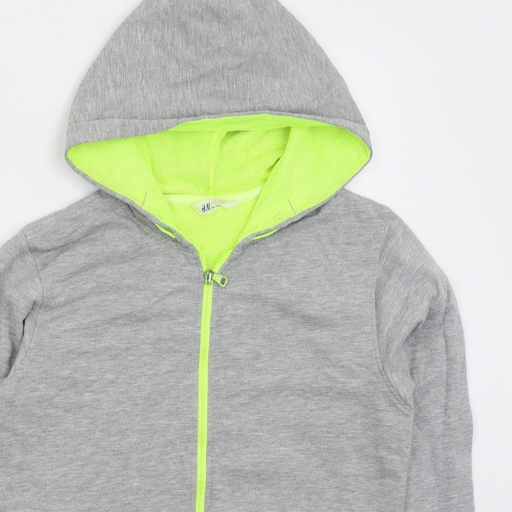H&M Boys Grey Cotton Full Zip Hoodie Size 14 Years Zip