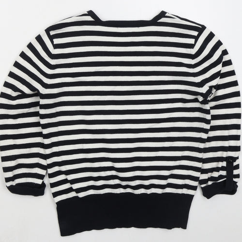 Red Herring Womens Blue V-Neck Striped Cotton Pullover Jumper Size 14