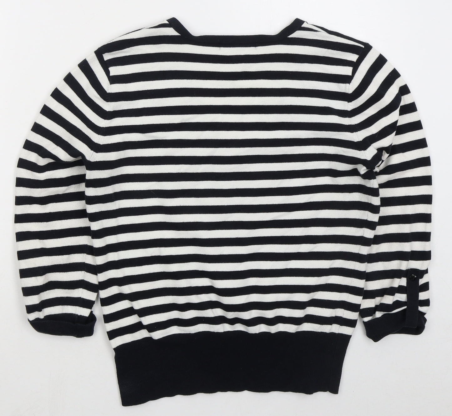Red Herring Womens Blue V-Neck Striped Cotton Pullover Jumper Size 14