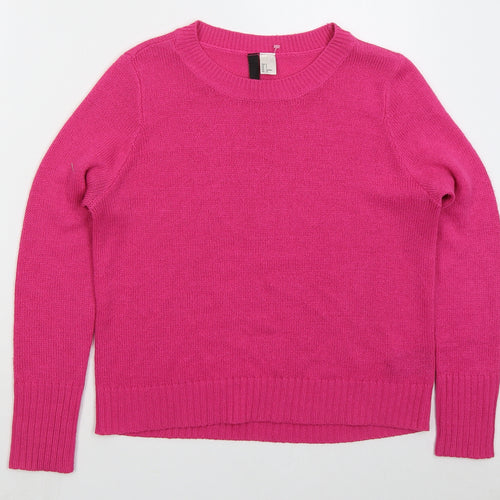 H&M Womens Pink Crew Neck Acrylic Pullover Jumper Size S