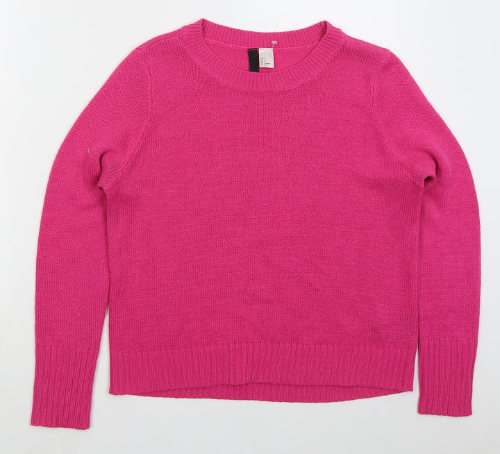 H&M Womens Pink Crew Neck Acrylic Pullover Jumper Size S