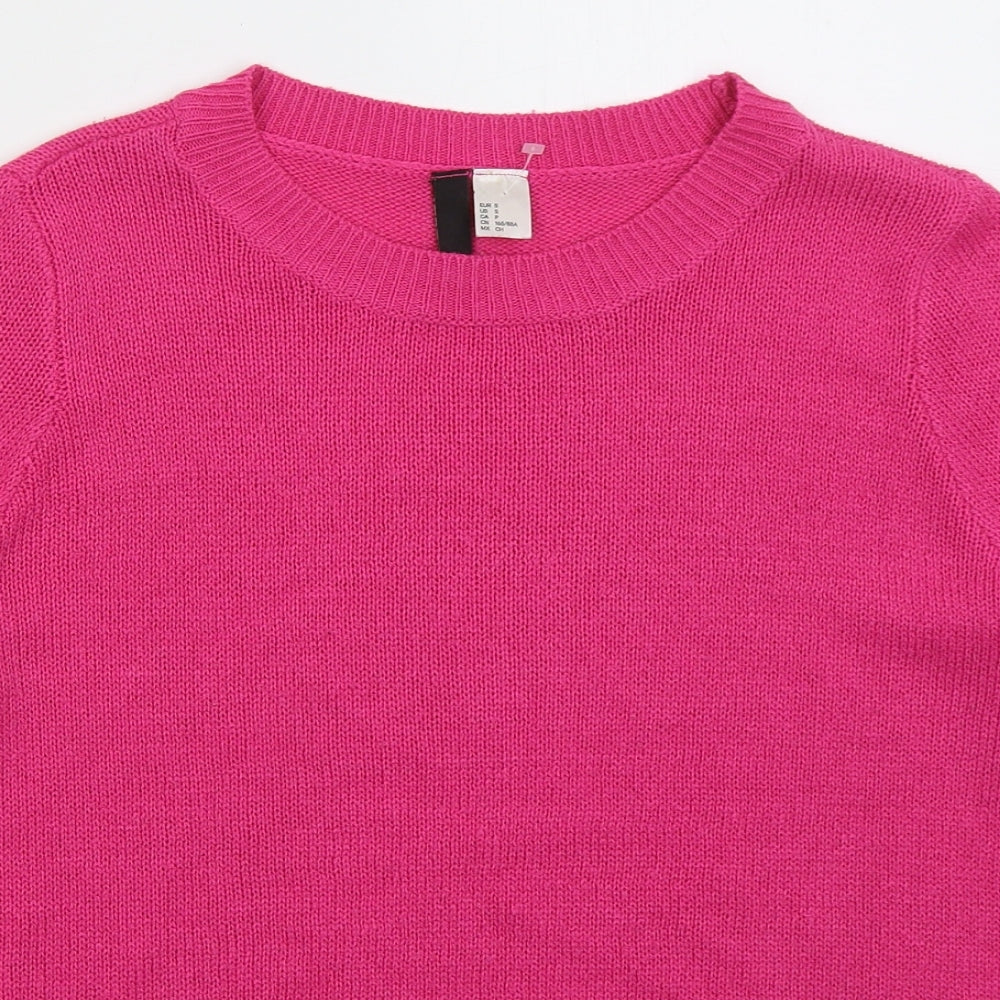 H&M Womens Pink Crew Neck Acrylic Pullover Jumper Size S