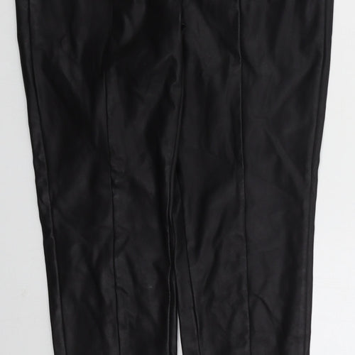 Papaya Womens Black Polyurethane Trousers Size 10 L30 in Regular Zip