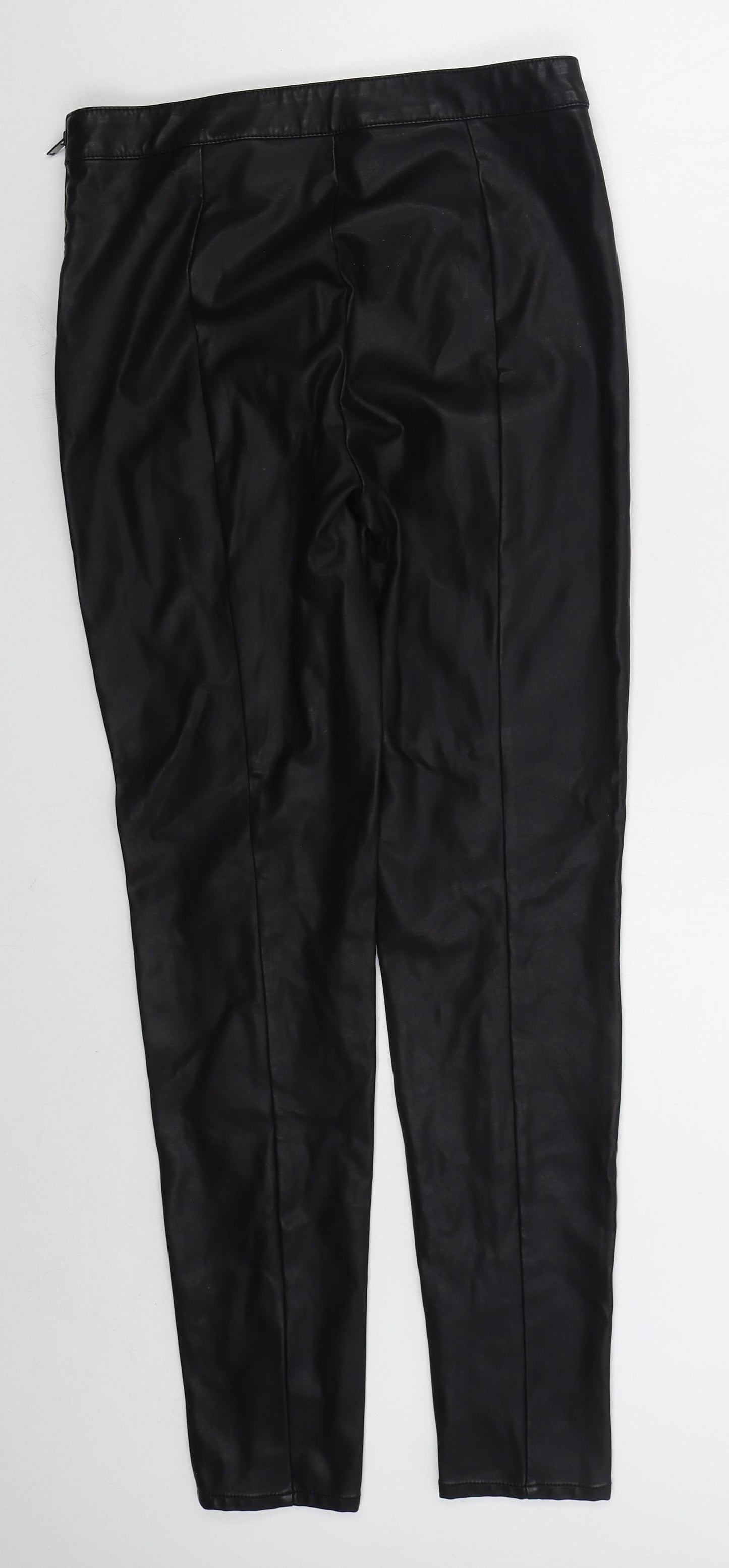 Papaya Womens Black Polyurethane Trousers Size 10 L30 in Regular Zip