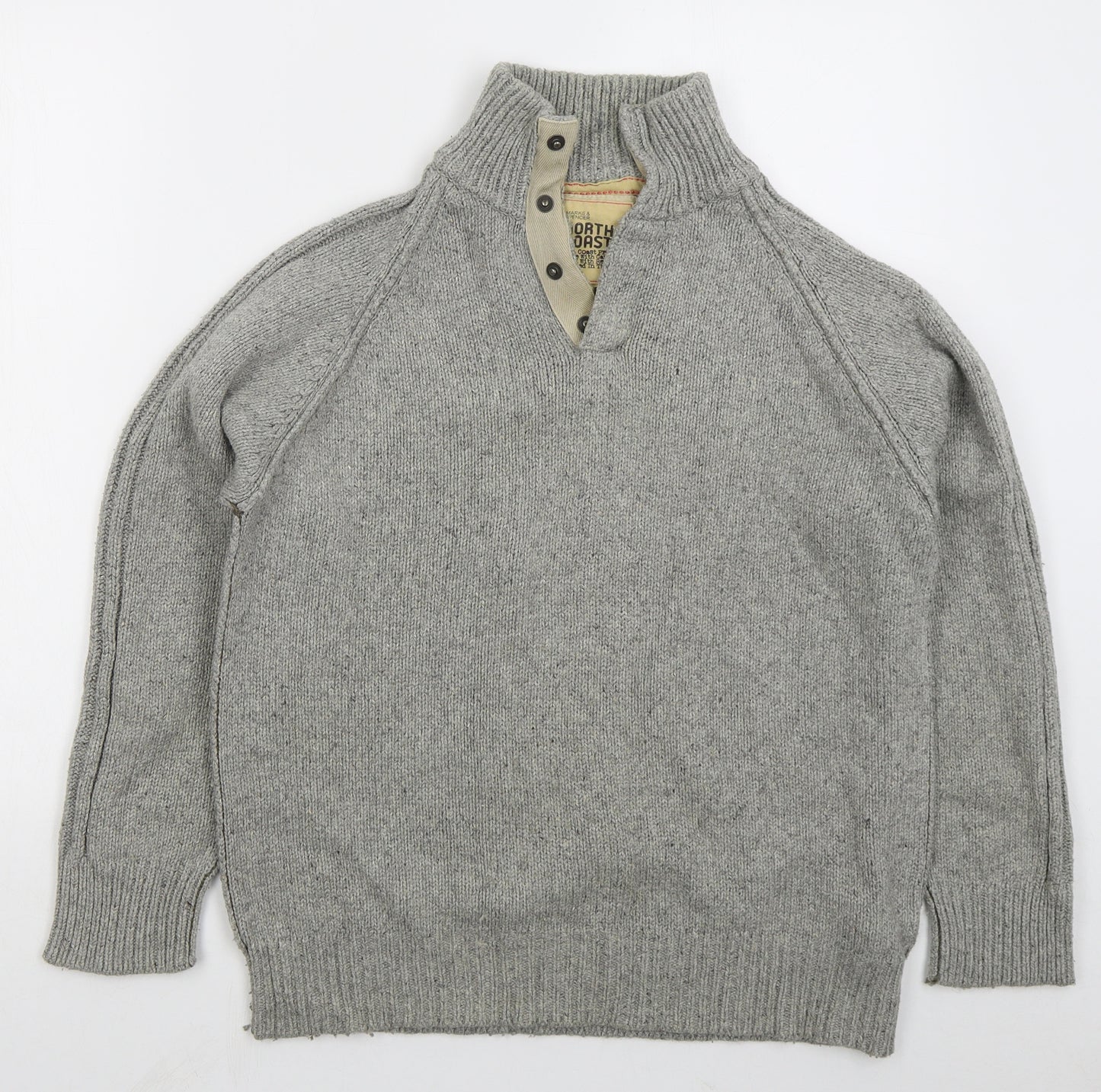 Marks and Spencer Mens Grey V-Neck Cotton Pullover Jumper Size S