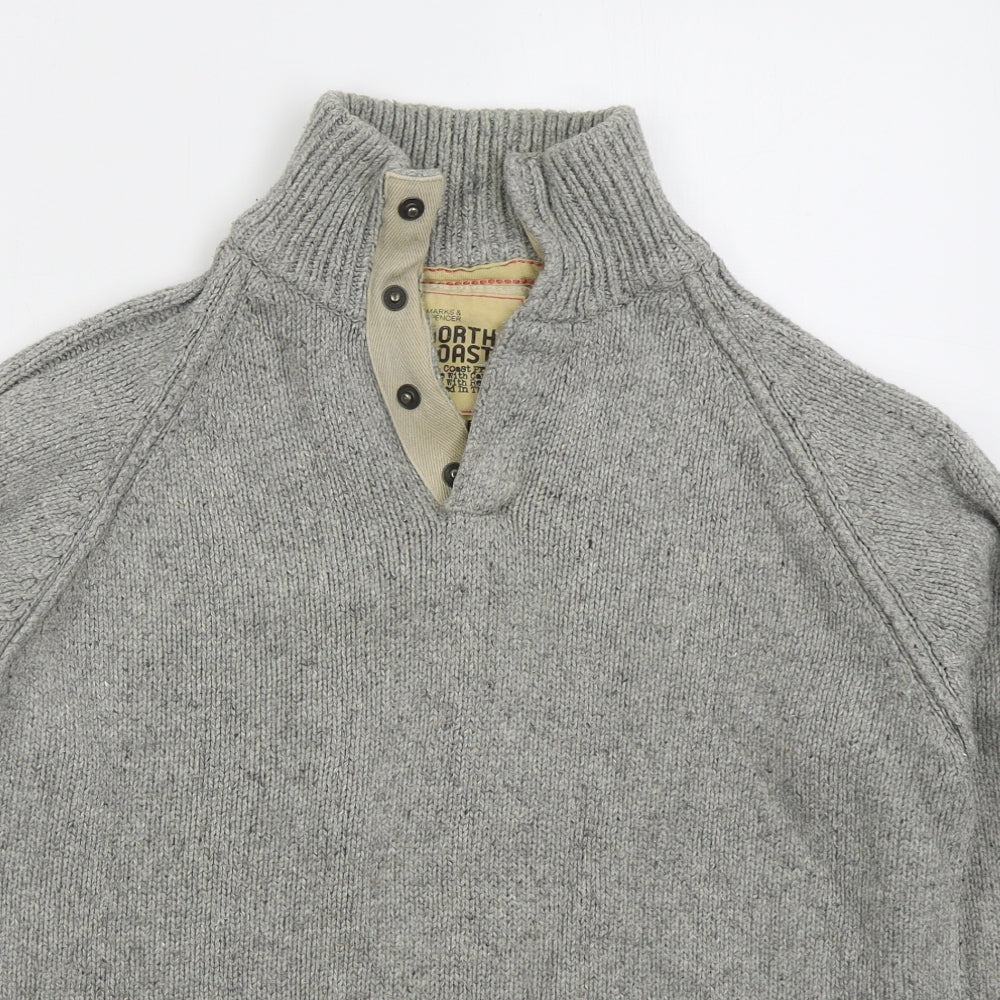 Marks and Spencer Mens Grey V-Neck Cotton Pullover Jumper Size S