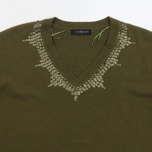 Bonmarché Womens Green V-Neck Acrylic Pullover Jumper Size L
