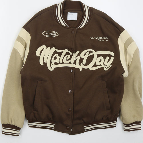 Bershka Womens Brown Jacket Size L Button - Colour Block