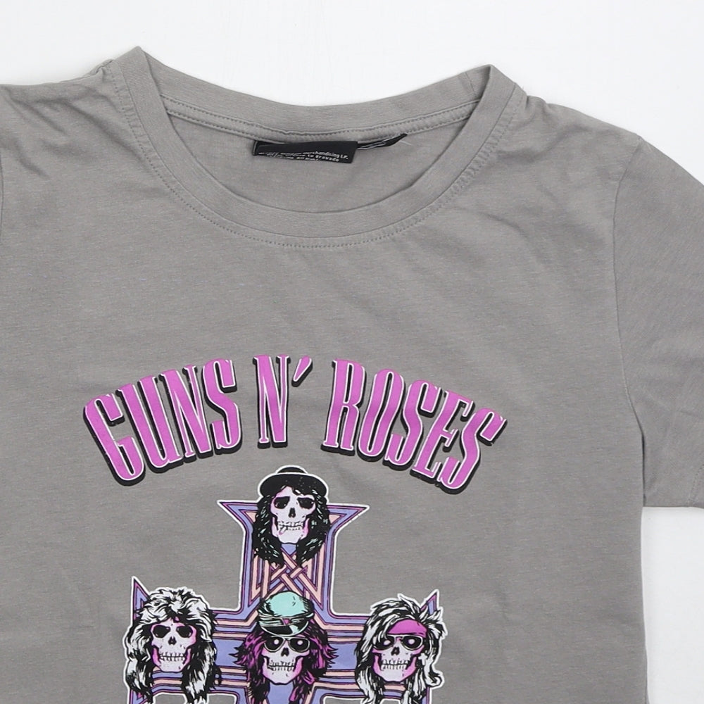 Guns N' Roses Womens Grey Cotton Basic T-Shirt Size 10 Crew Neck - Guns N' Roses