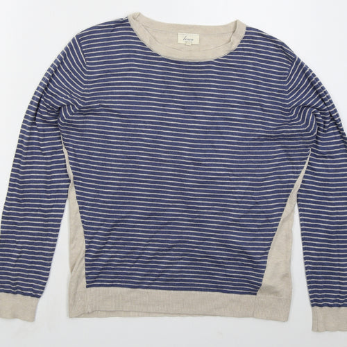 Linea Womens Blue Crew Neck Striped Nylon Pullover Jumper Size M