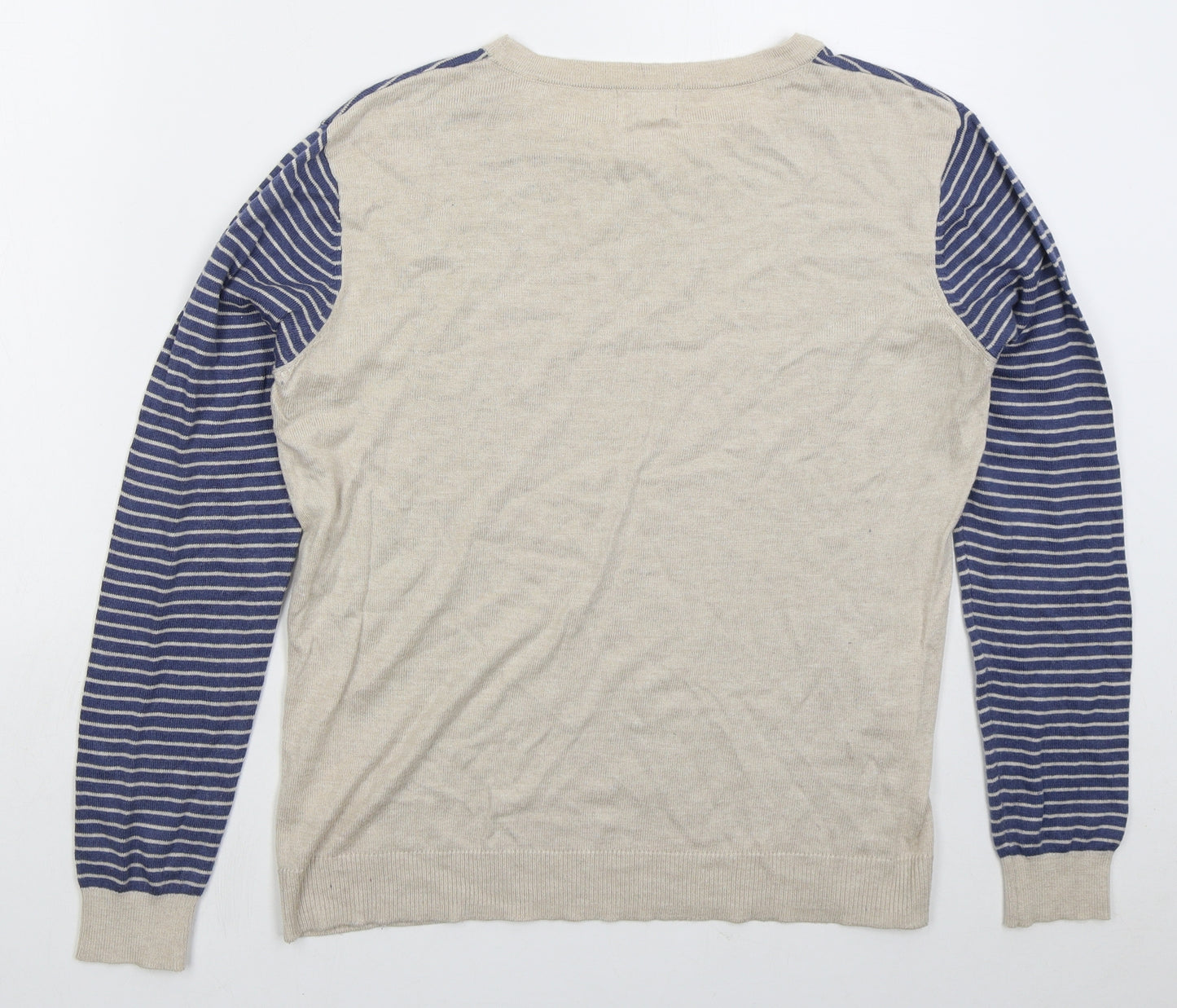Linea Womens Blue Crew Neck Striped Nylon Pullover Jumper Size M