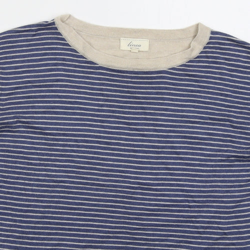 Linea Womens Blue Crew Neck Striped Nylon Pullover Jumper Size M