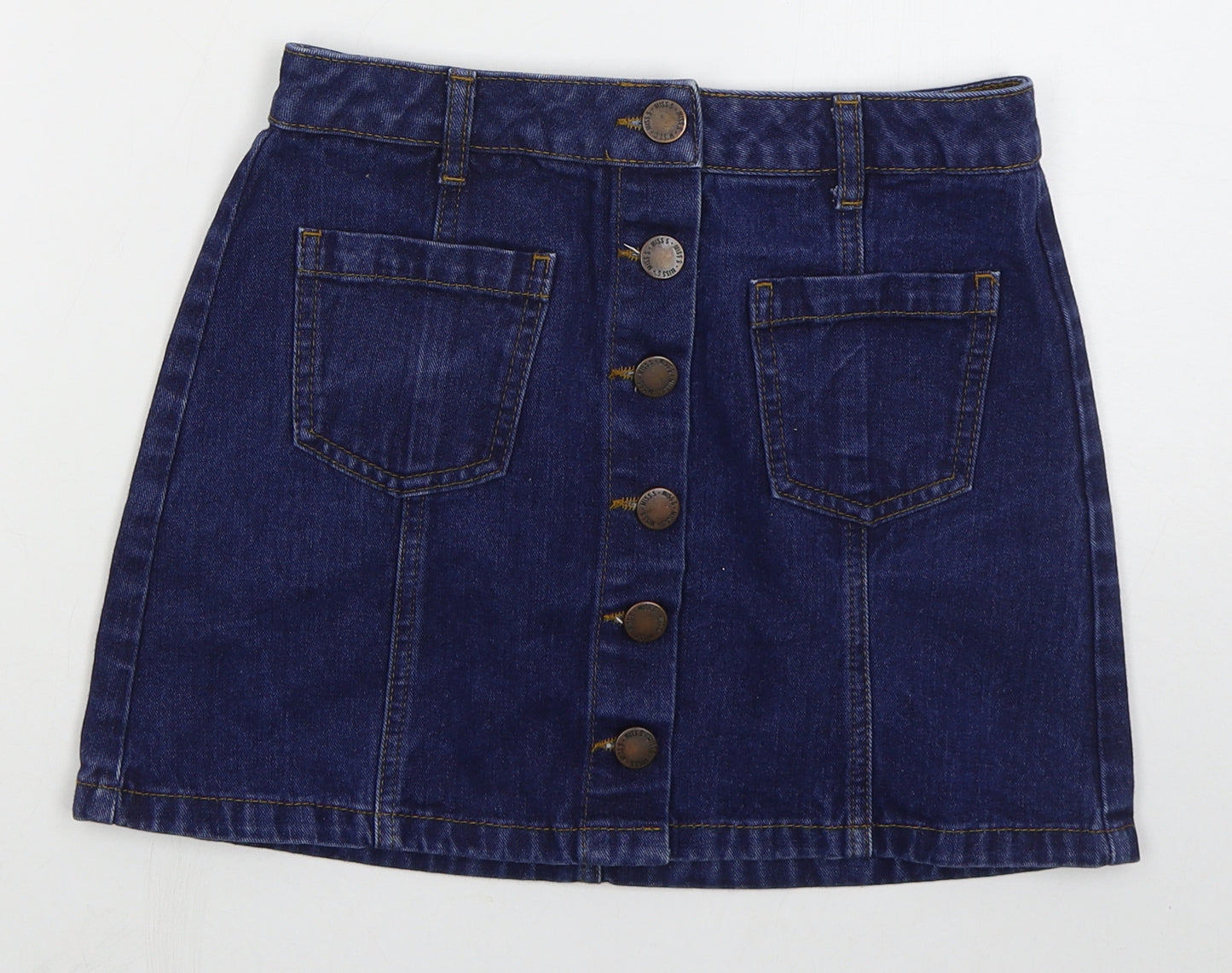 Miss Selfridge Womens Blue Cotton Mini Skirt Size 10 Button