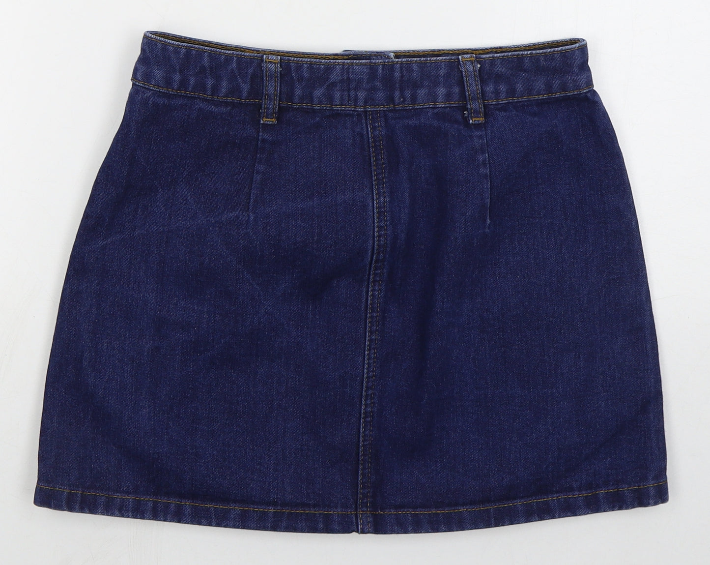 Miss Selfridge Womens Blue Cotton Mini Skirt Size 10 Button