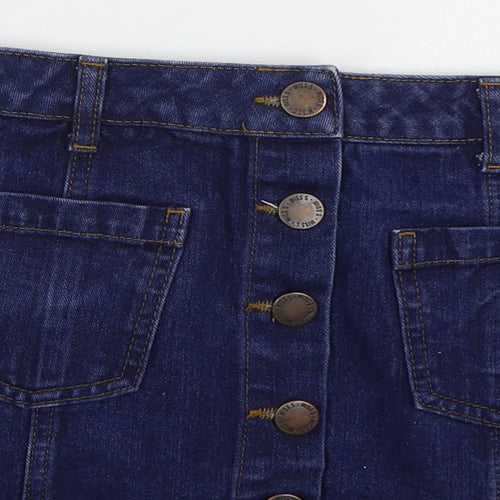 Miss Selfridge Womens Blue Cotton Mini Skirt Size 10 Button