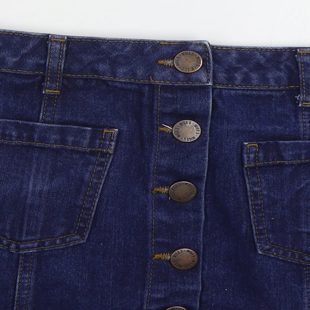 Miss Selfridge Womens Blue Cotton Mini Skirt Size 10 Button