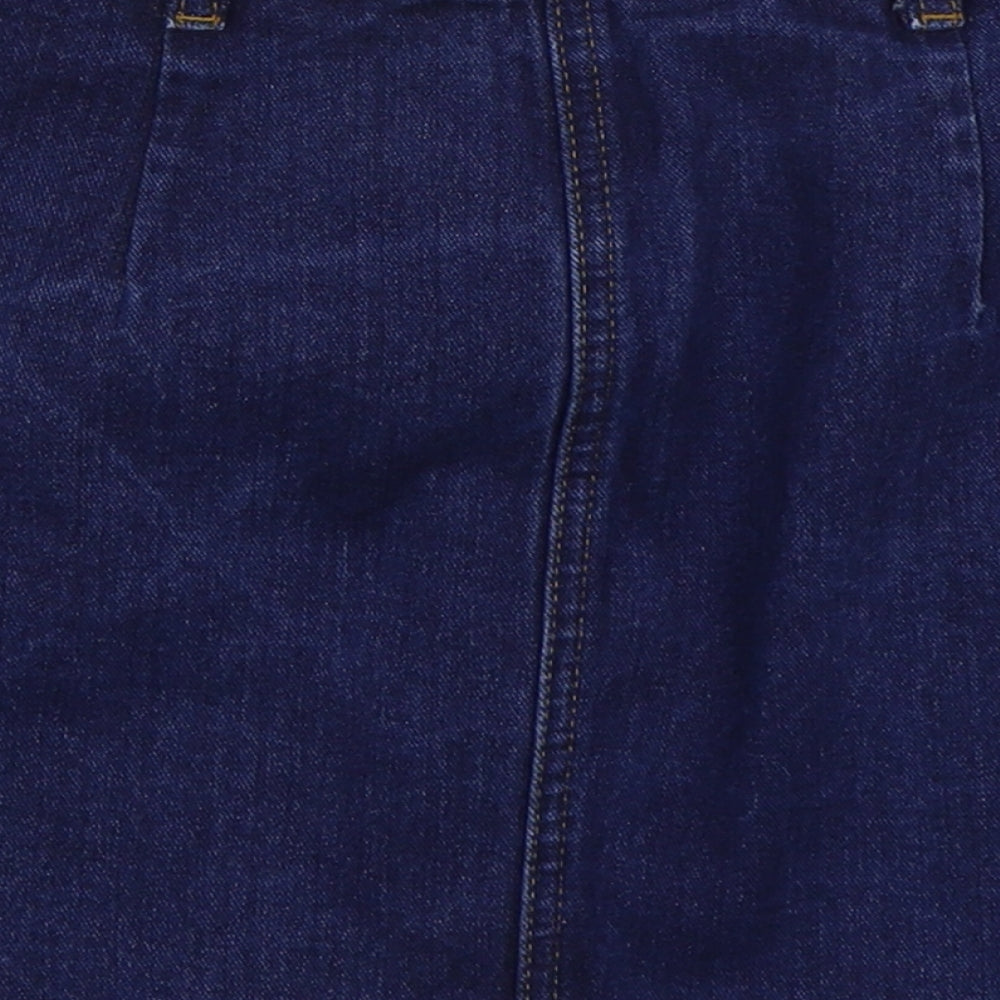 Miss Selfridge Womens Blue Cotton Mini Skirt Size 10 Button