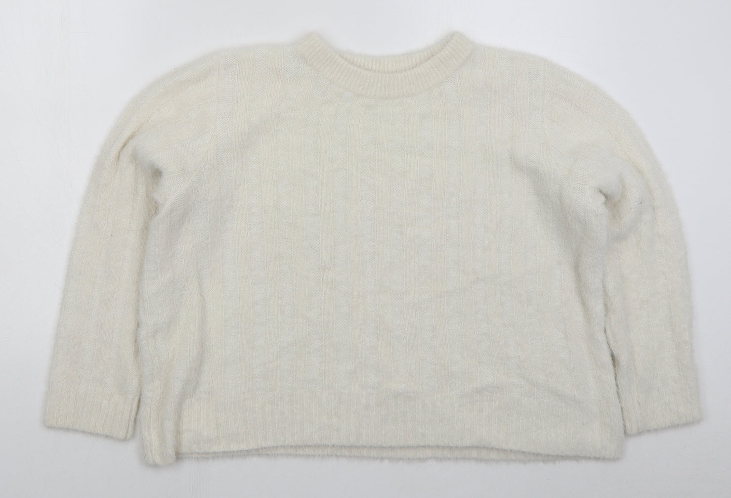 TU Womens White Crew Neck Nylon Pullover Jumper Size 20