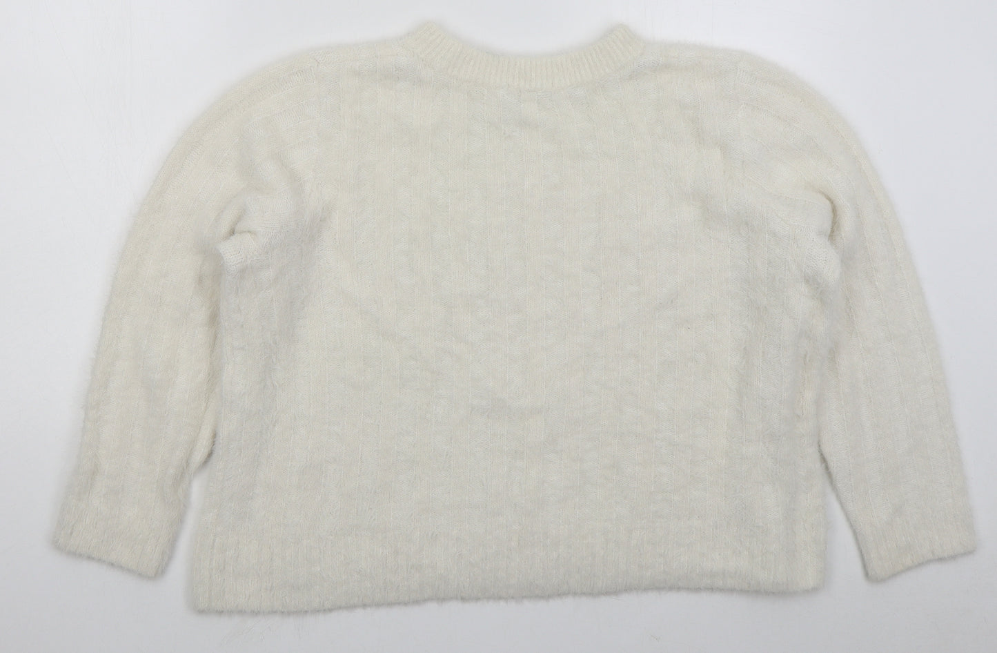 TU Womens White Crew Neck Nylon Pullover Jumper Size 20