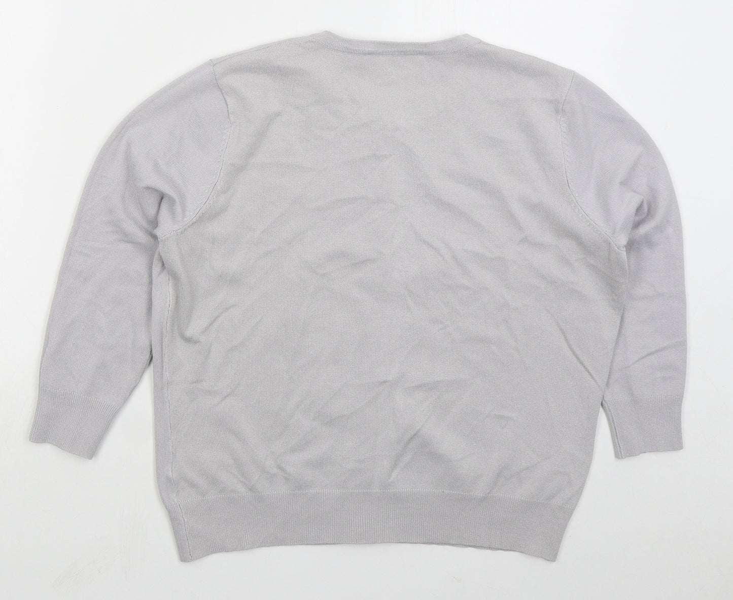 Jacques Vert Womens Grey Crew Neck Viscose Cardigan Jumper Size M