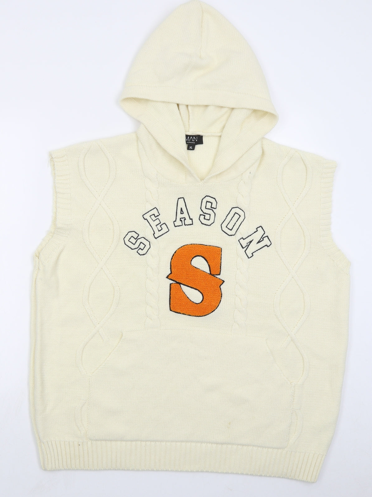 Boohoo MAN Mens Beige Acrylic Pullover Hoodie Size XL - Season S