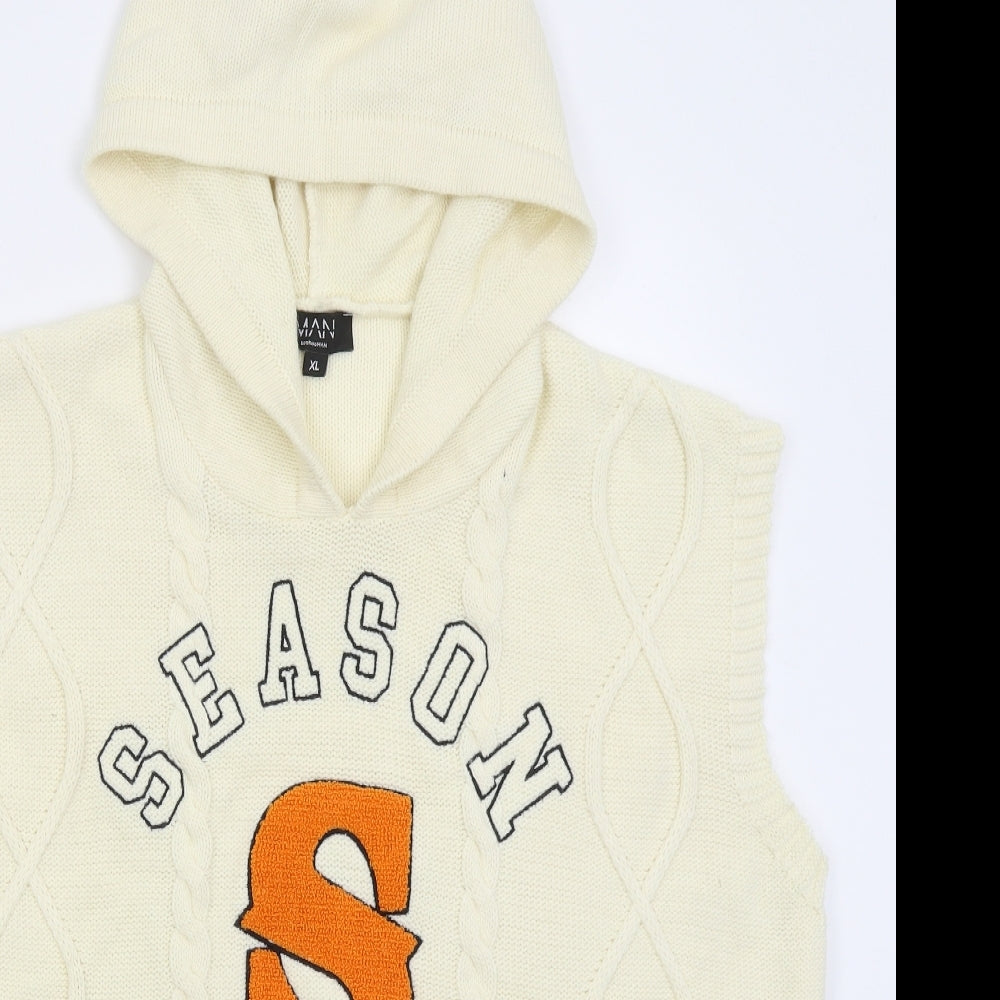 Boohoo MAN Mens Beige Acrylic Pullover Hoodie Size XL - Season S