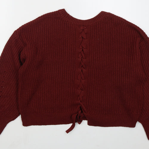 New Look Womens Red Crew Neck Acrylic Pullover Jumper Size L