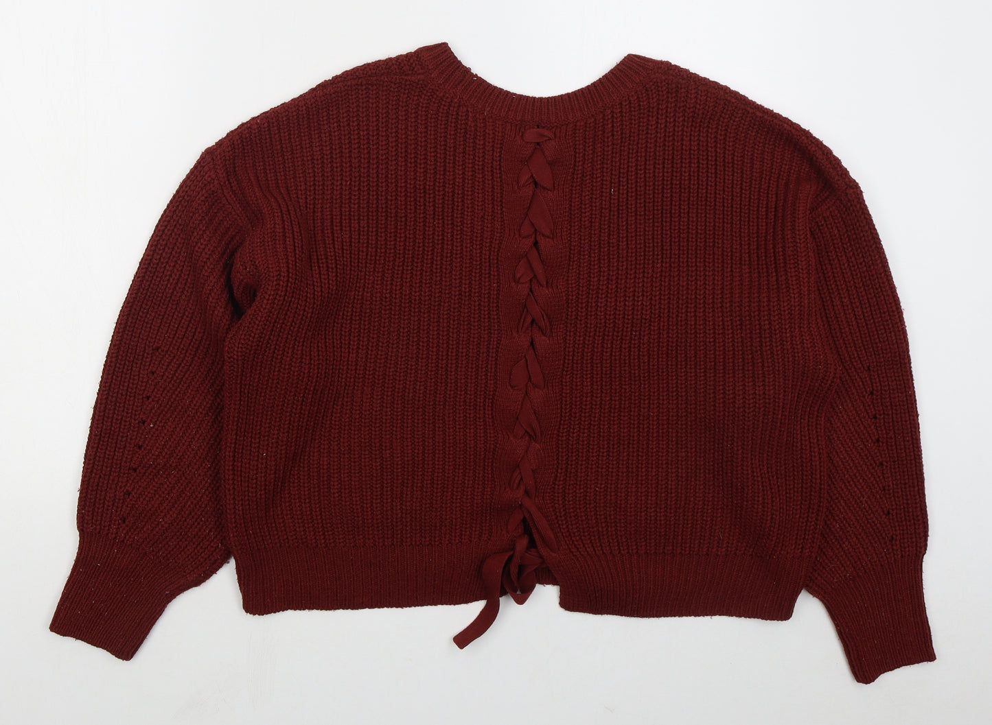 New Look Womens Red Crew Neck Acrylic Pullover Jumper Size L