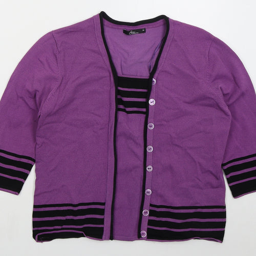 Bonmarché Womens Purple Square Neck Striped Viscose Pullover Jumper Size M