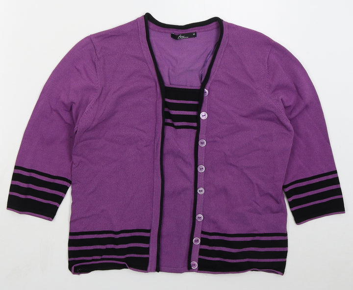 Bonmarché Womens Purple Square Neck Striped Viscose Pullover Jumper Size M