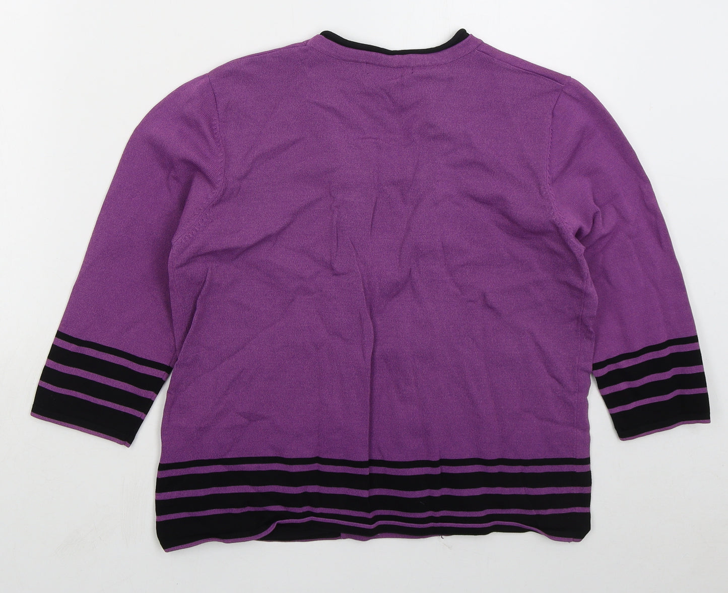 Bonmarché Womens Purple Square Neck Striped Viscose Pullover Jumper Size M
