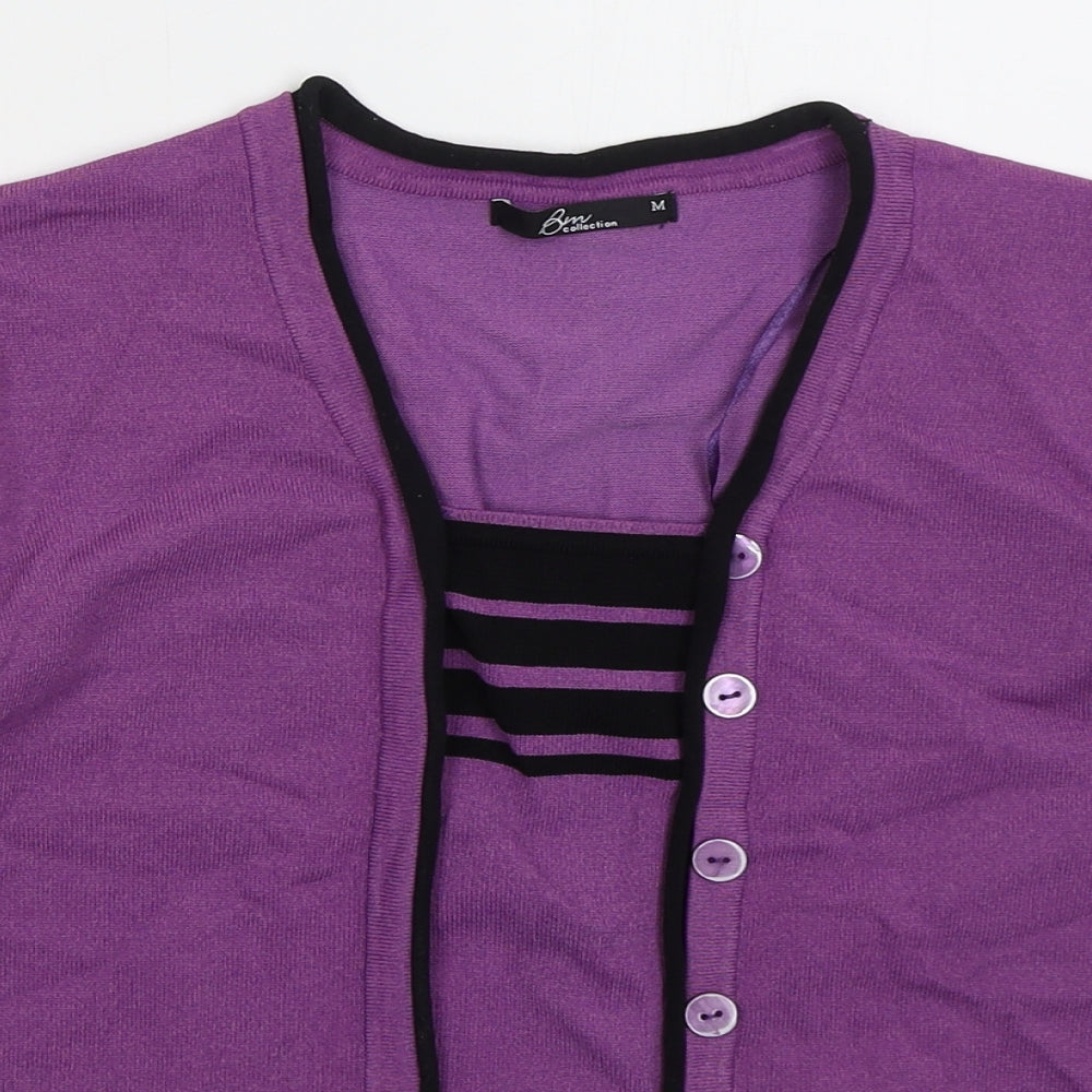 Bonmarché Womens Purple Square Neck Striped Viscose Pullover Jumper Size M