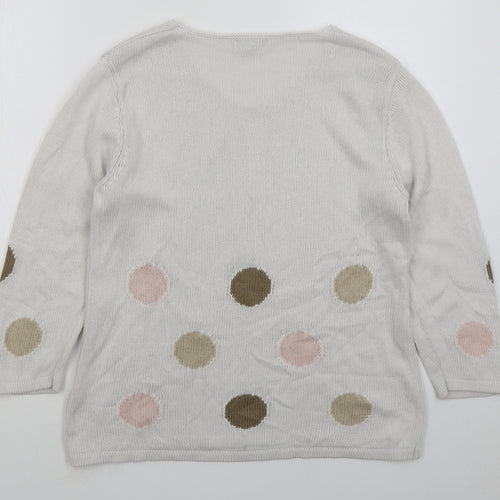 Marble Womens White V-Neck Polka Dot Cotton Pullover Jumper Size L