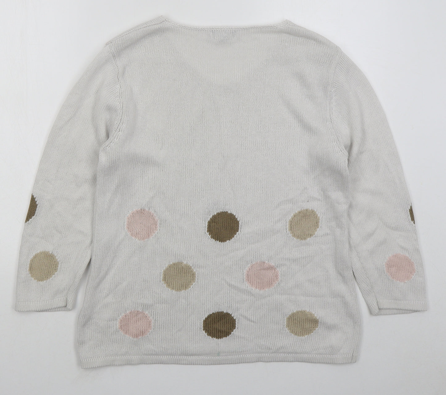 Marble Womens White V-Neck Polka Dot Cotton Pullover Jumper Size L