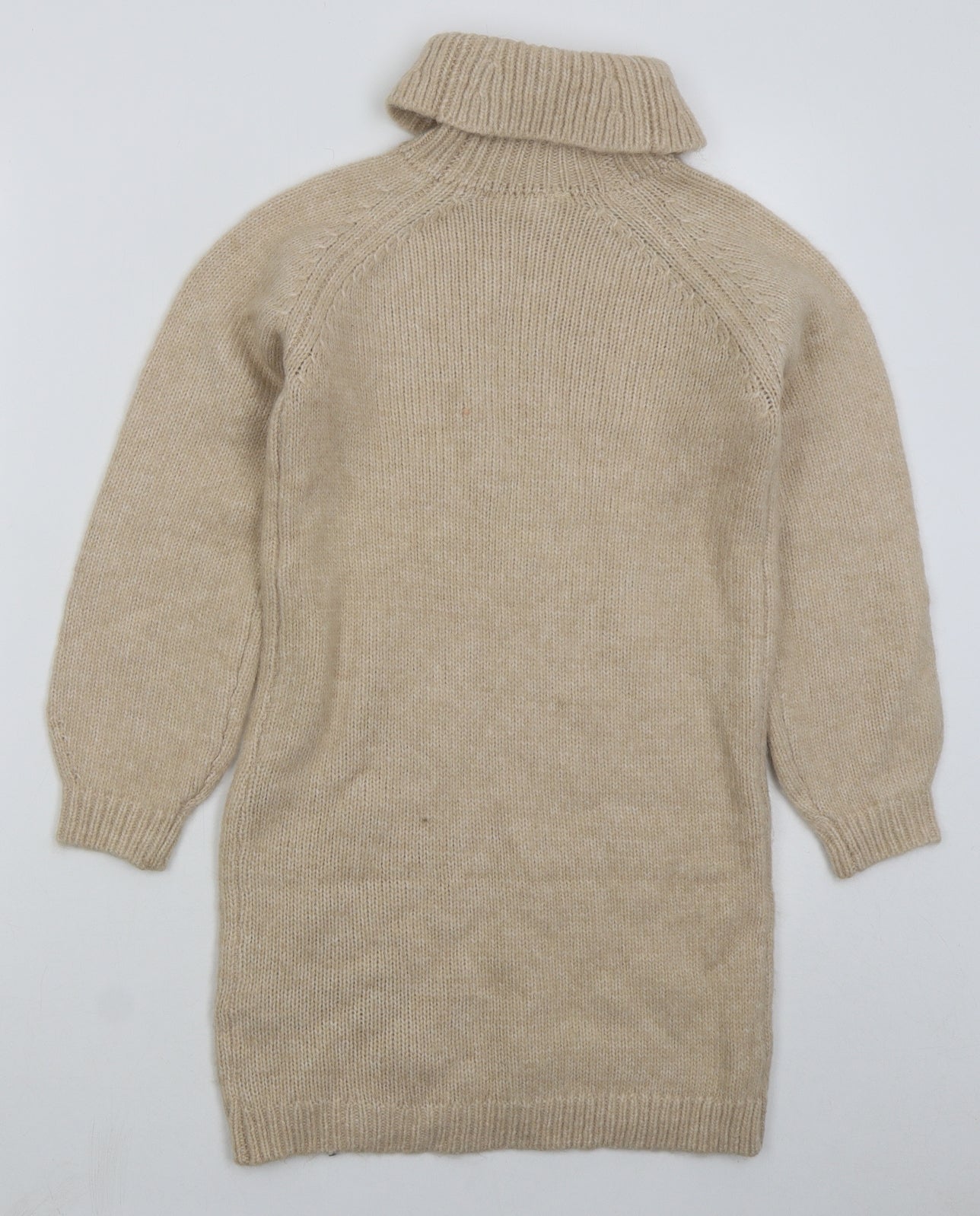 Marks and Spencer Girls Beige Acrylic Jumper Dress Size 11-12 Years Roll Neck Pullover
