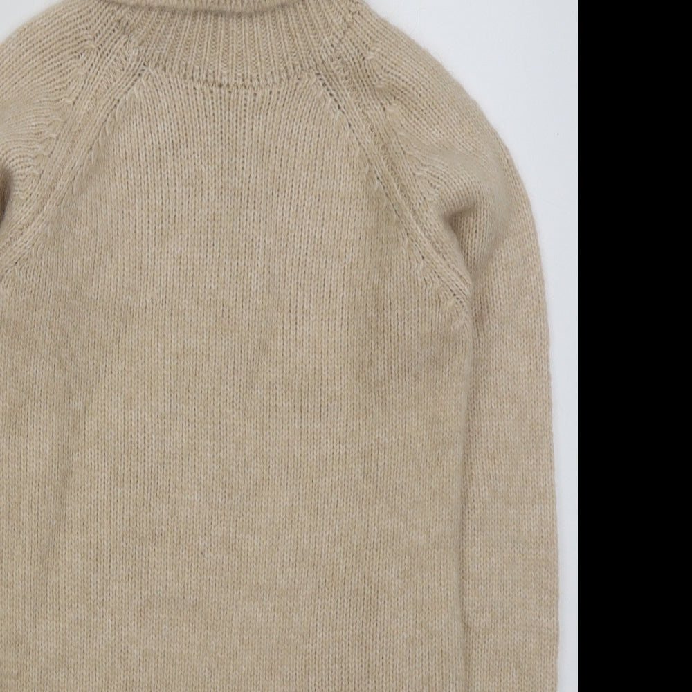 Marks and Spencer Girls Beige Acrylic Jumper Dress Size 11-12 Years Roll Neck Pullover