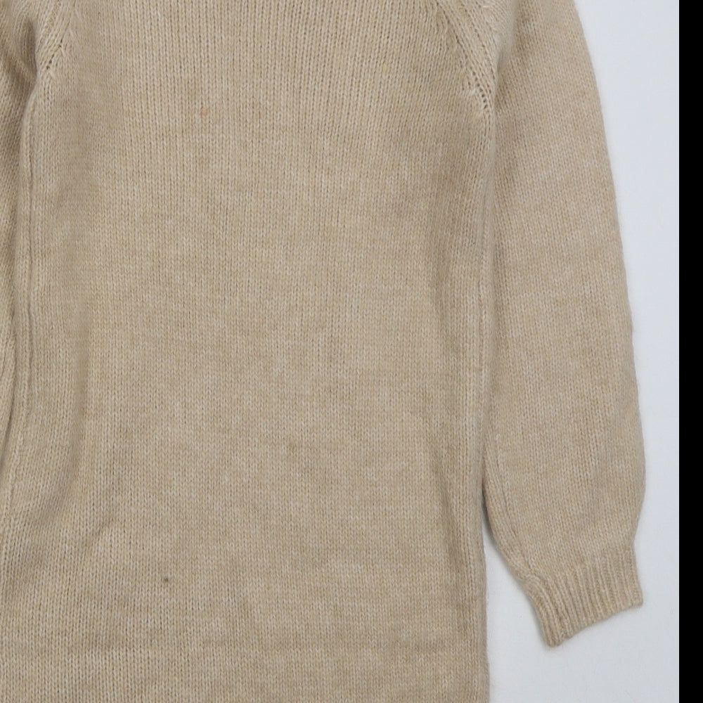 Marks and Spencer Girls Beige Acrylic Jumper Dress Size 11-12 Years Roll Neck Pullover