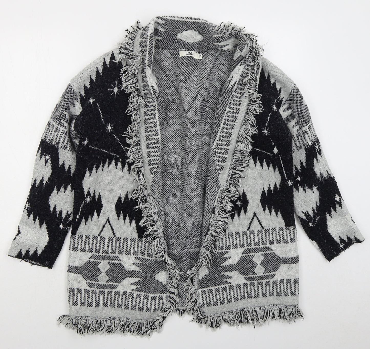 Mochy Womens Grey V-Neck Geometric Acrylic Cardigan Jumper One Size