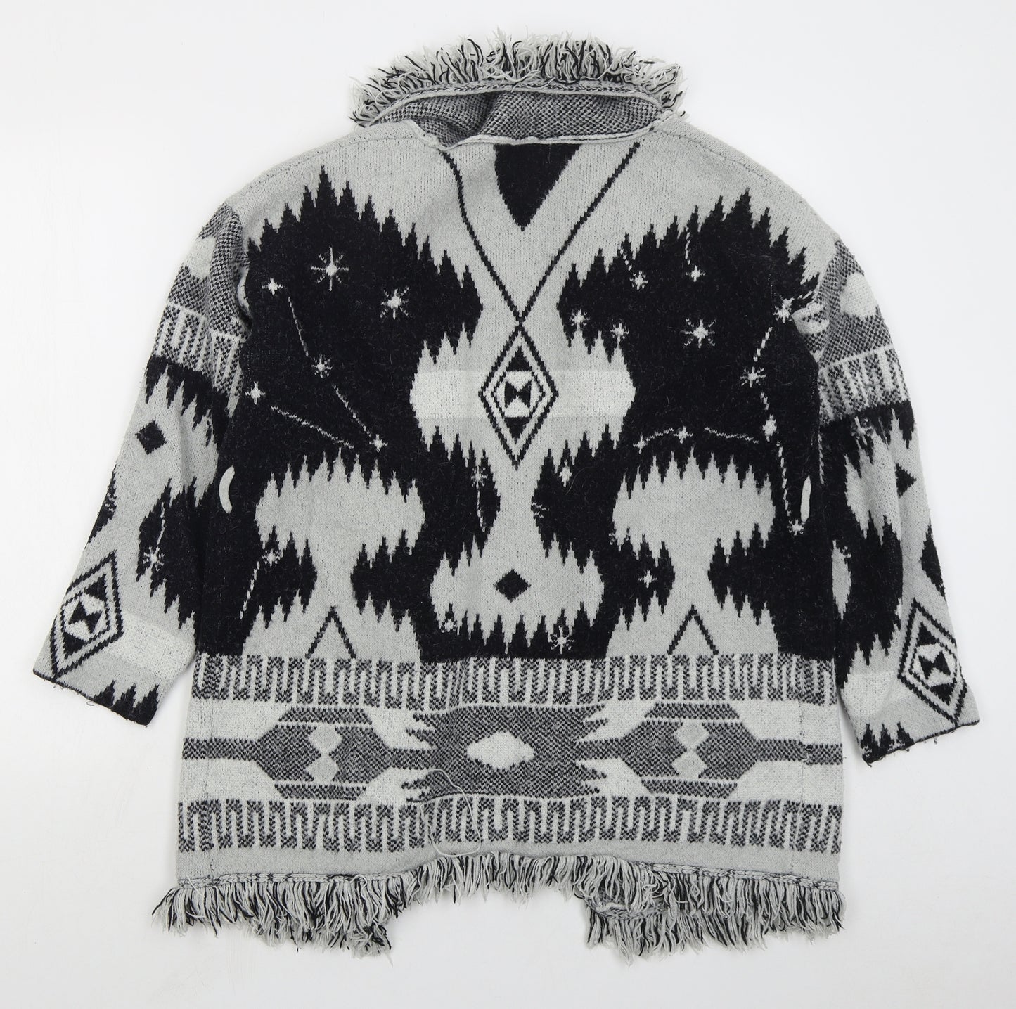 Mochy Womens Grey V-Neck Geometric Acrylic Cardigan Jumper One Size