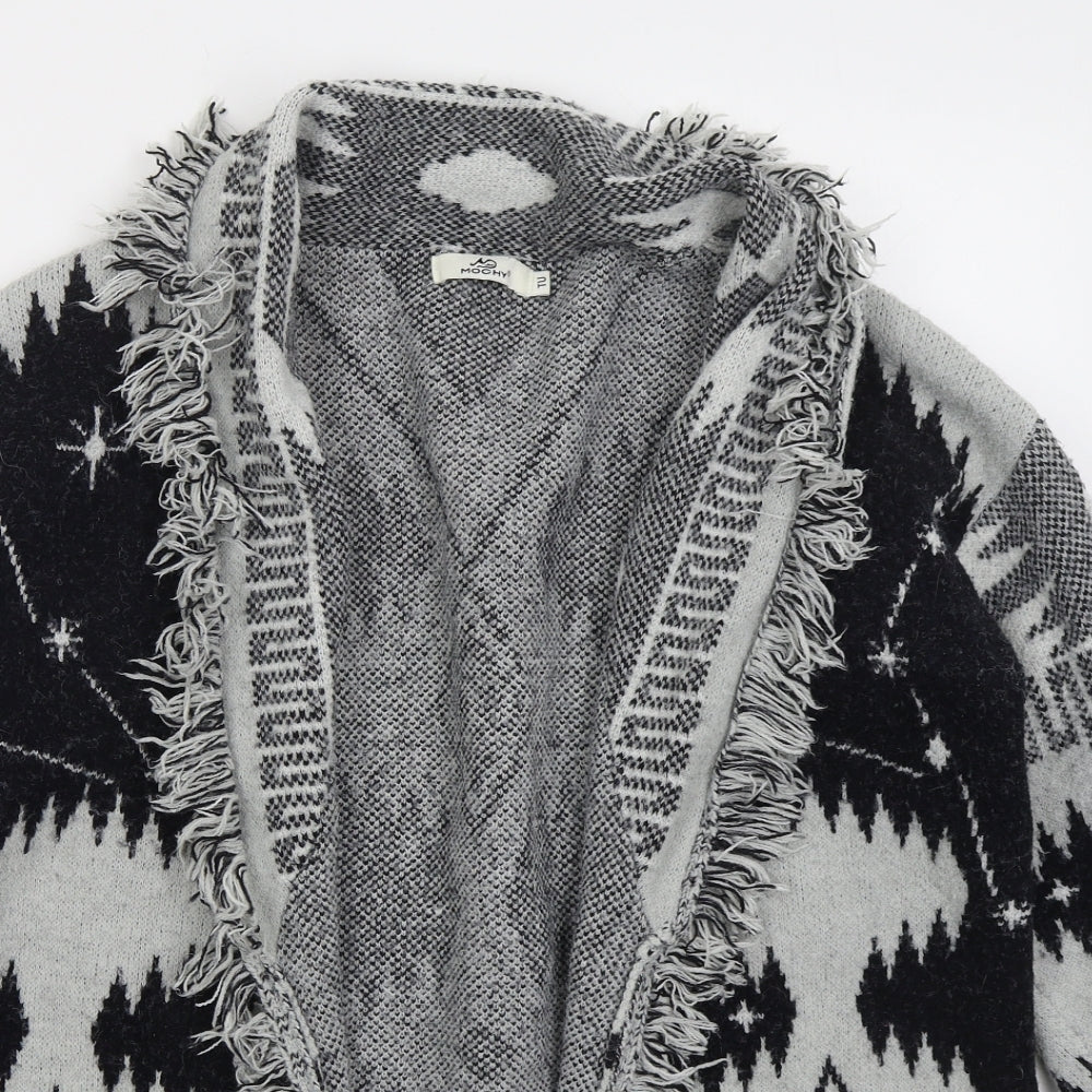 Mochy Womens Grey V-Neck Geometric Acrylic Cardigan Jumper One Size