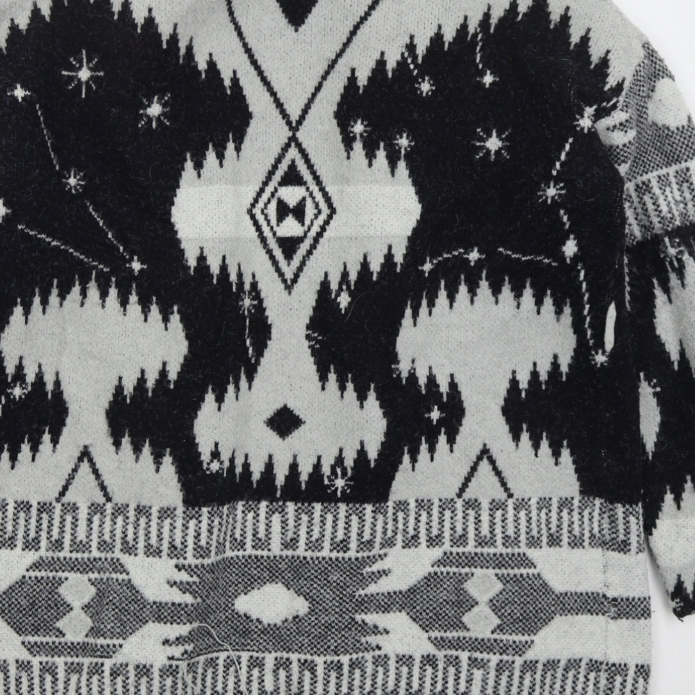 Mochy Womens Grey V-Neck Geometric Acrylic Cardigan Jumper One Size