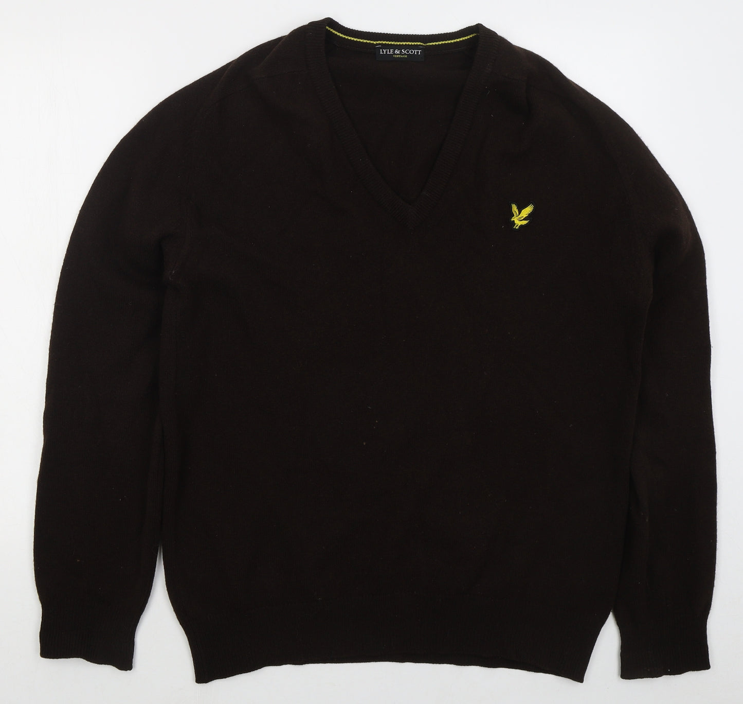 Lyle & Scott Mens Brown V-Neck Wool Pullover Jumper Size XL