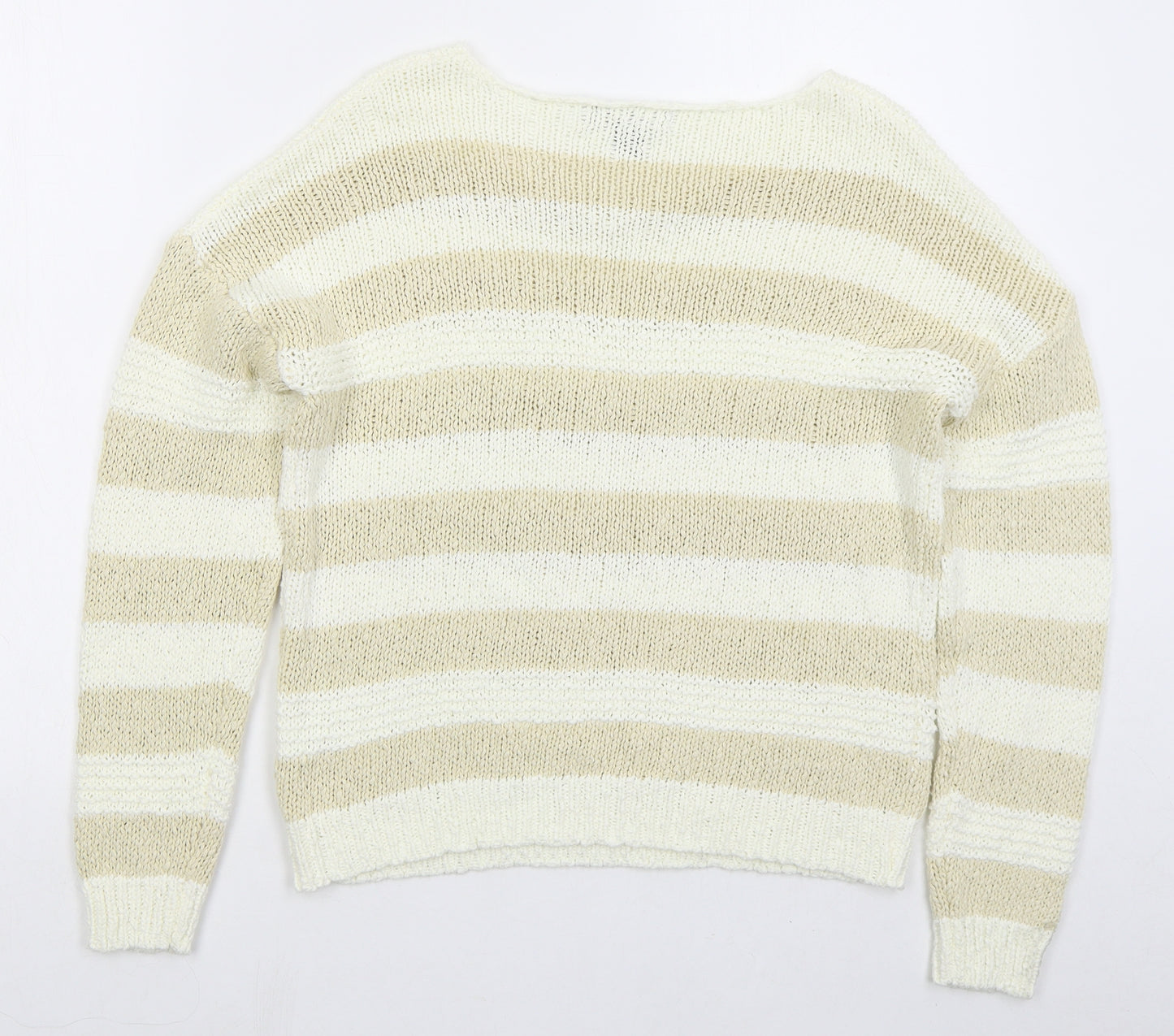 Primark Womens Beige Round Neck Striped Cotton Pullover Jumper Size 12