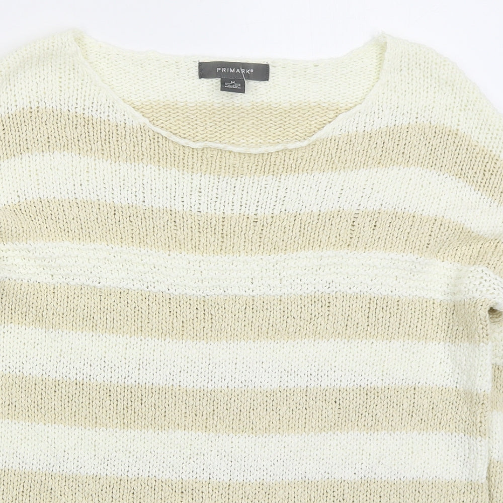 Primark Womens Beige Round Neck Striped Cotton Pullover Jumper Size 12
