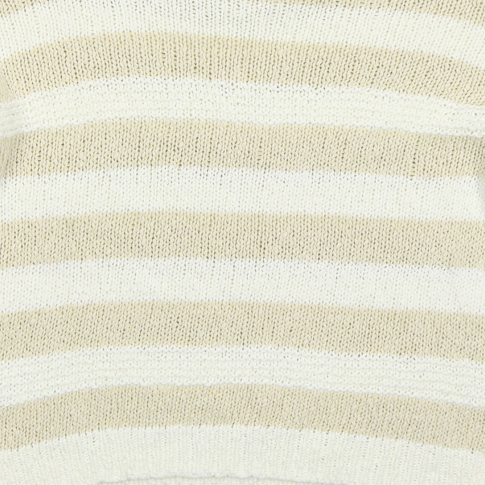 Primark Womens Beige Round Neck Striped Cotton Pullover Jumper Size 12
