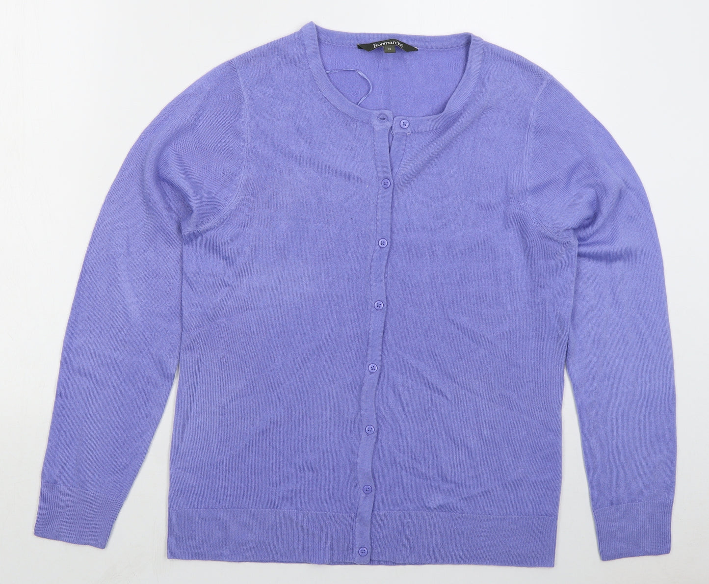 Bonmarché Womens Purple Crew Neck Acrylic Cardigan Jumper Size 12