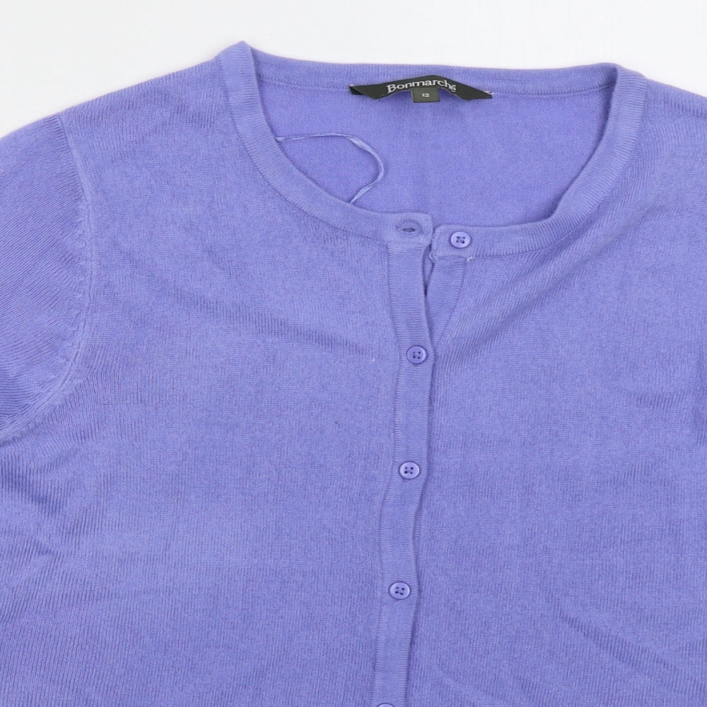 Bonmarché Womens Purple Crew Neck Acrylic Cardigan Jumper Size 12