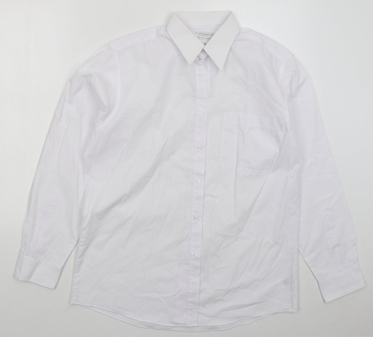St Bernard Mens White Polyester Dress Shirt Size 15.5 Collared Button